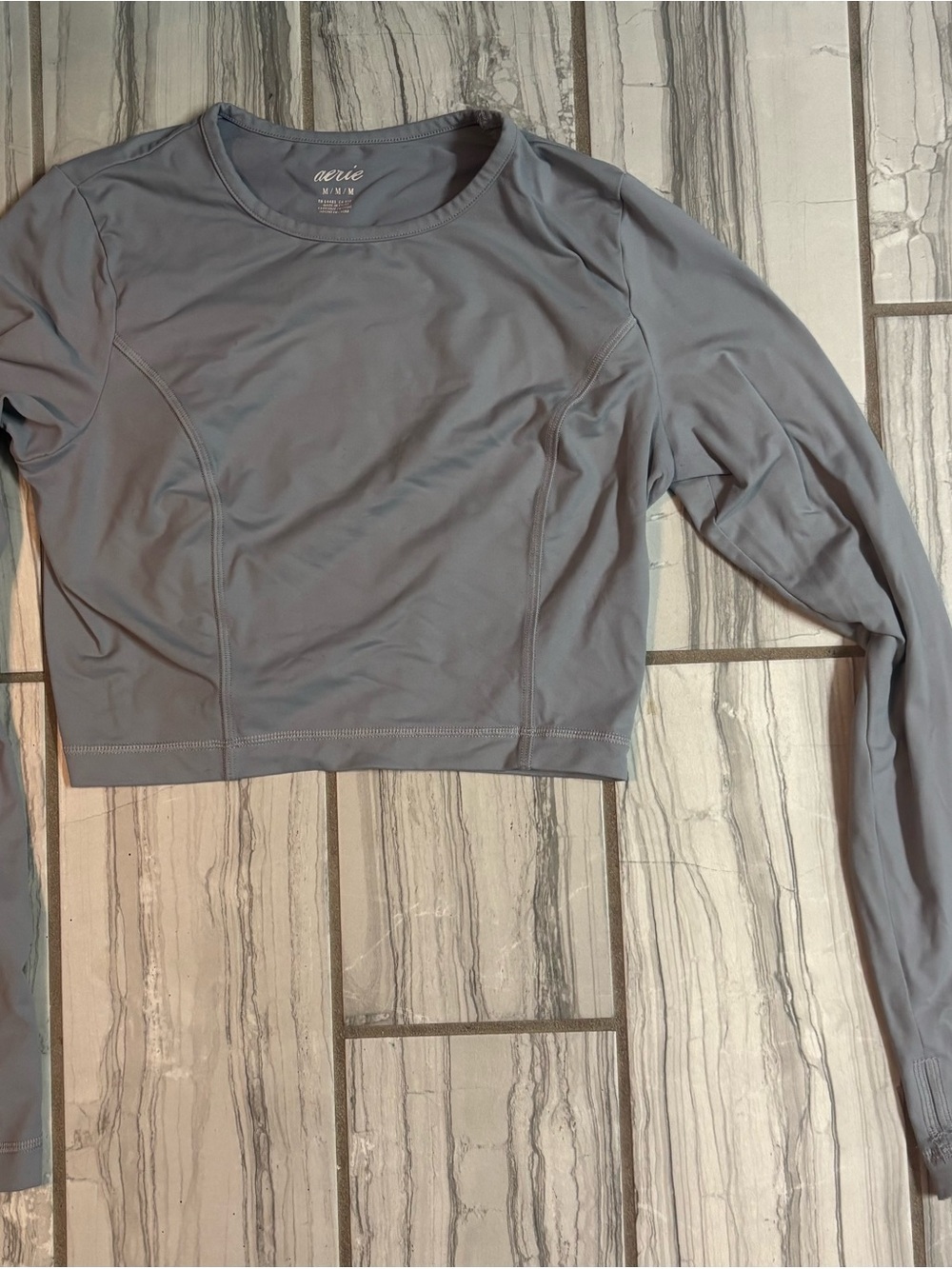 aerie Long Sleeve Crewneck Crop Top — Light Gray